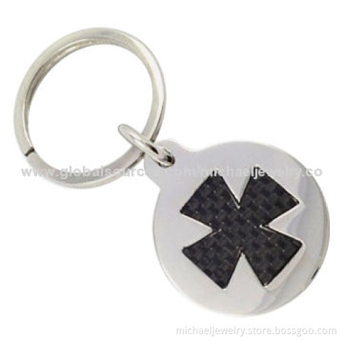Stainless steel key chains with black carbon fiber and transparent enamel